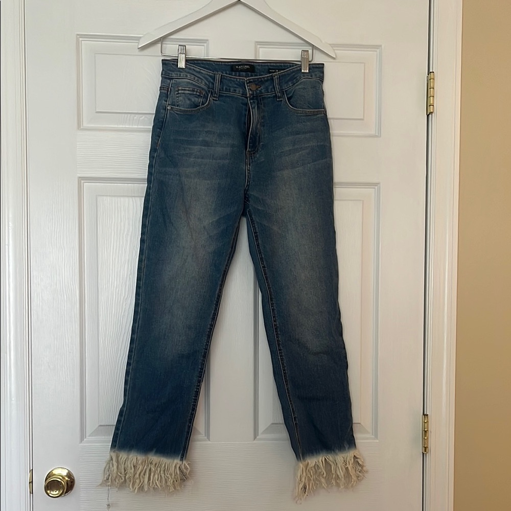 Women's Blue Jeans with Frayed Hem